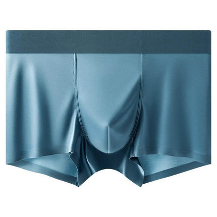 Light-Luxury Satin Silk Antibacterial Men's Boxer Briefs Moonlight Blue smooth satin nylon boxer briefs with seamless construction