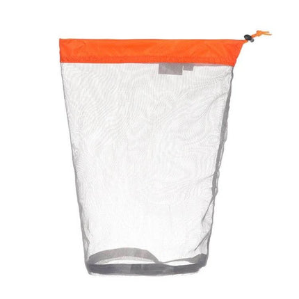 Lightweight Mesh Storage Organizer Bag Gray Blue For Home - breathable polyester mesh bag with orange trim, drawstring closure for toiletries and camping gear