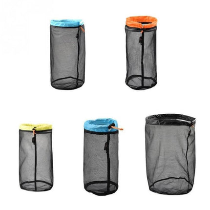 Alt Tag: Lightweight Mesh Storage Organizer Bag Gray Blue For Home - breathable polyester mesh organizer for toiletries, toys, and camping gear