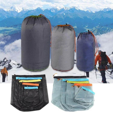 Lightweight Mesh Storage Organizer Bag Gray Blue For Home - Breathable polyester mesh pouches for travel, camping, toiletries and gear