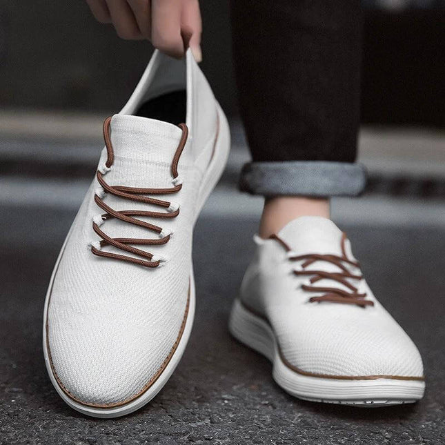 Lightweight Breathable Low Top Casual Mens Shoes For Everyday Wear with Flyknit upper, mesh lining, EVA outsole for walking and commuting