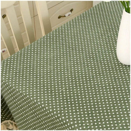 Linen Dining Tablecloth 120x160cm for Home Dining Use - natural 100% linen green polka dot rectangular tablecloth, 25–30cm drop, casual and event-ready