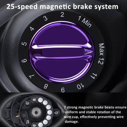 LinnHue Durable Fishing Reel For Everyday Use Left-Handed close-up of 25-speed magnetic brake dial and internal magnetic brake beads