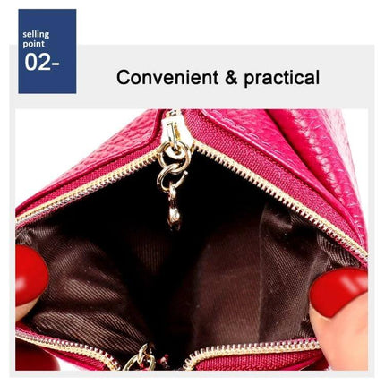 Litchi Texture Cowhide Small Wallet For Women Daily Use showing open zipper interior and dumpling-style compact design