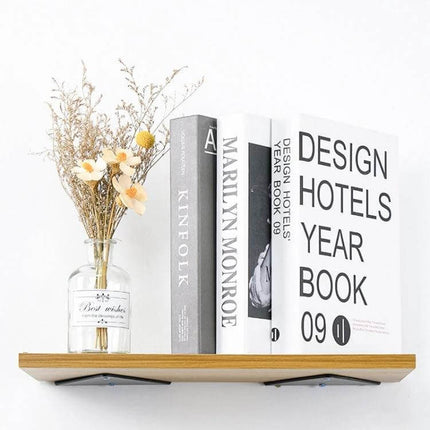 Load Bearing Invisible Triangle Wall Shelf Bracket 280x170mm Black supporting wooden shelf with books and vase