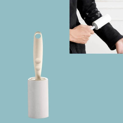 Long-Handle Sticky Roller for Clothing Pilling Removal, 22 cm — white 22 cm sticky roller with long handle removing lint from black sweater