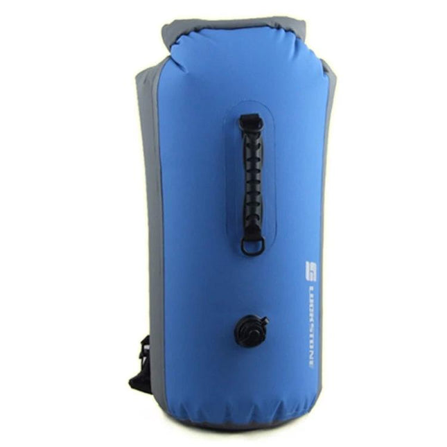 Luckstone 60L Waterproof Outdoor Backpack For Rafting - blue 60L dry-bag style pack with top roll closure, front handle and valve for rafting and kayaking