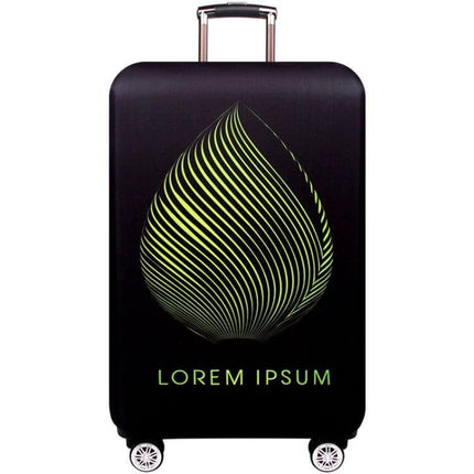 Luggage Protective Cover Thickened Elastic Dust Guard M Size — black suitcase cover with green leaf design, breathable polyester-spandex for 22–24 inch luggage
