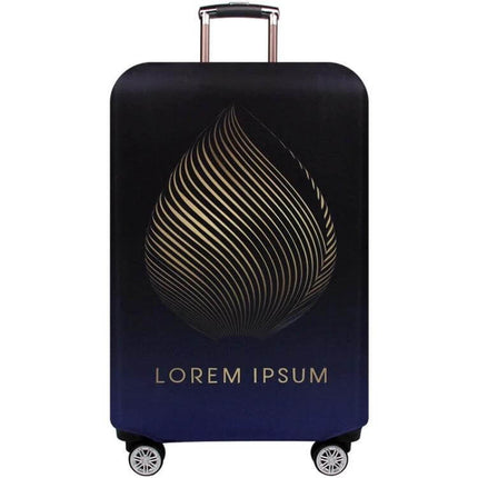 Luggage Protective Cover XL For Travel Dust Shield black stretch cover with gold teardrop design over suitcase
