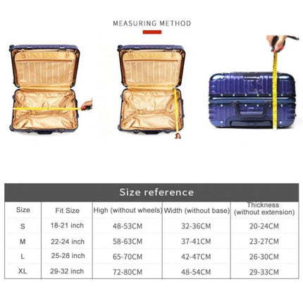 Luggage Thickening Wear Resistant Cover For Travel Size S - measuring method and size chart showing fit for 18-21 inch suitcases