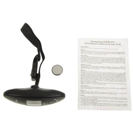 Luggage Weight Scale For Travel 40kg Capacity Easy To Use compact handheld scale with strap blue-backlit LCD battery and instruction sheet