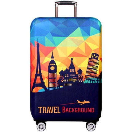 Luggage Protection Cover Elastic for Travel and Dust Prevention - colorful skyline suitcase cover with invisible side zipper, polyester spandex stretch fit