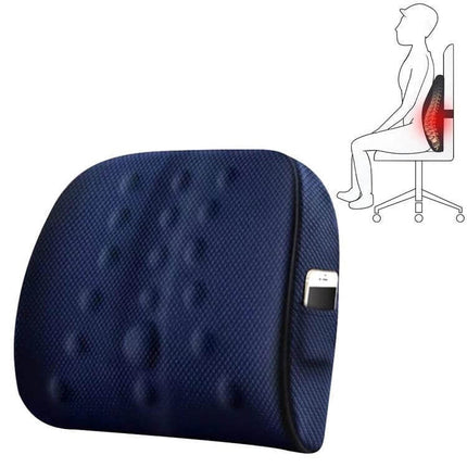 Lumbar Cushion For Office And Car Memory Foam Back Support - navy ergonomic lumbar pillow with pocket shown on office chair
