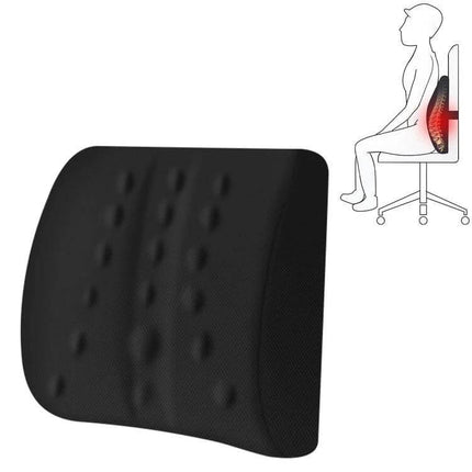 Lumbar Cushion For Office And Car Memory Foam Back Support black ergonomic lumbar pillow showing contour and posture diagram