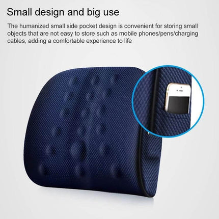 Lumbar Cushion For Office And Car Memory Foam Back Support ergonomic navy lumbar pillow with side pocket for phone