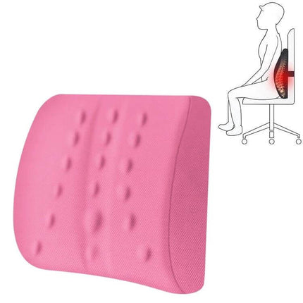 Pink ergonomic Lumbar Cushion For Office And Car Memory Foam Back Support showing contoured shape and lower-back placement