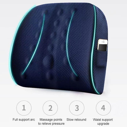 Lumbar Cushion For Office And Car Memory Foam Back Support - ergonomic navy lumbar pillow with pockets for chair or car, full support arc and pressure relief