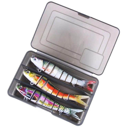 Luya Knotty Fish Plastic Bionic Hard Bait for Sea Fishing - three jointed multi-color saltwater lures in plastic tackle box, 13.7cm 27g each