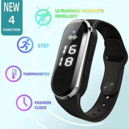 M21 Ultrasonic Mosquito Repellent Bracelet Black For Outdoors wearable black ultrasonic mosquito repellent bracelet with LED display for hiking and camping
