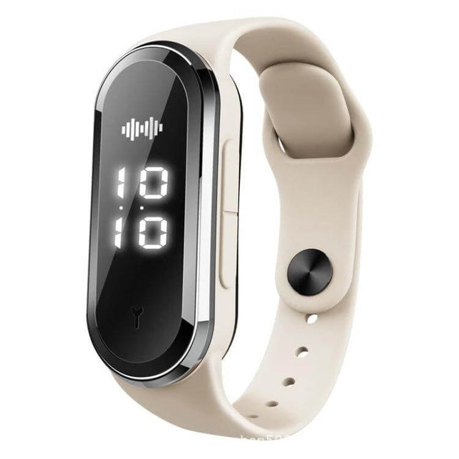 M21 Ultrasonic Mosquito Repellent Bracelet Black For Outdoors - black wearable ultrasonic mosquito repellent bracelet shown on beige strap