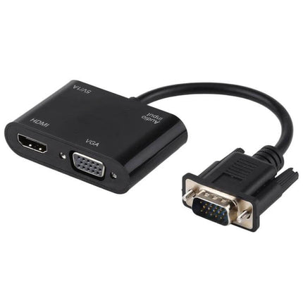 Adapter for Connecting VGA Devices to HDMI TVs with Audio Support - black VGA to HDMI converter with audio input for presentations and home video