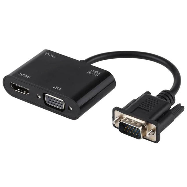 Adapter for Connecting VGA Devices to HDMI TVs with Audio Support - black VGA to HDMI converter with audio input for presentations and home video