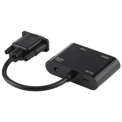 Adapter for Connecting VGA Devices to HDMI TVs with Audio Support - black VGA-to-HDMI converter with audio input and micro USB power