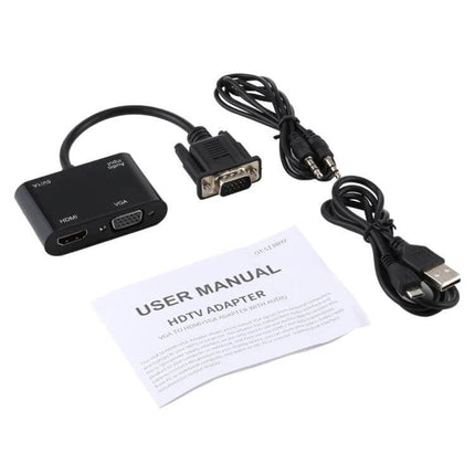 Adapter for Connecting VGA Devices to HDMI TVs with Audio Support - black VGA-to-HDMI converter kit with audio and USB power