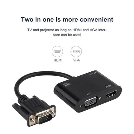 Adapter for Connecting VGA Devices to HDMI TVs with Audio Support - black VGA to HDMI adapter with audio port for presentations and home use