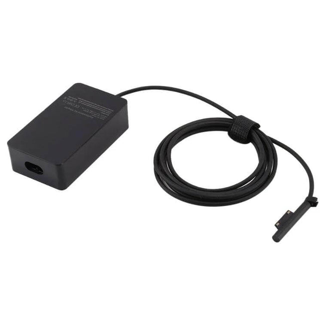 AC Charger Adapter with EU Plug for Microsoft Surface Pro 6, 5, and 4 - compact black replacement charger with magnetic Surface connector