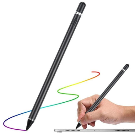 Universal Active Capacitive Stylus Pen for Touch Screens - slim black high-sensitivity stylus for precise note-taking, drawing and signing on tablets and phones