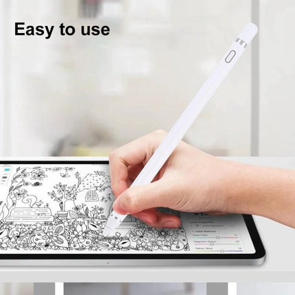Universal Active Capacitive Stylus Pen for Touch Screens being used to draw and color on a tablet, precise high-sensitivity stylus for notes and sketches