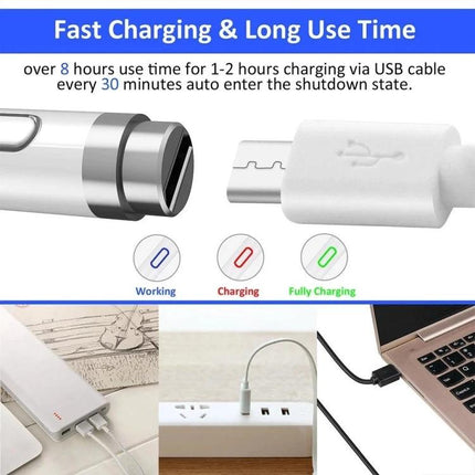 Universal Active Capacitive Stylus Pen for Touch Screens showing USB charging cable, LED charge indicators, and fast charging setup
