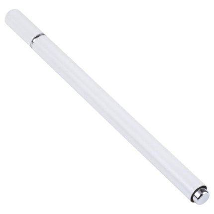 Universal Silicone Disc Nib Stylus Pen with Magnetic Cap shown in white, slim aluminum body, magnetic cap and disc tip for touchscreen precision