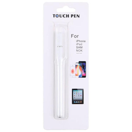 Universal Silicone Disc Nib Stylus Pen with Magnetic Cap shown in white retail blister packaging for iPhone iPad and tablets