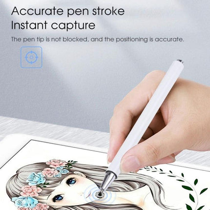 Universal Silicone Disc Nib Stylus Pen with Magnetic Cap held over tablet drawing demonstrating accurate pen stroke and instant capture