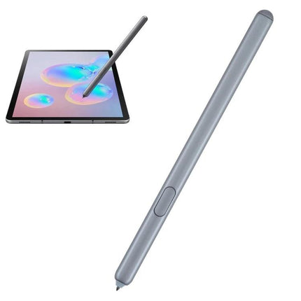 Sleek Stylus Pen for Writing and Annotating on Samsung Galaxy Tab S6 shown in silver next to a tablet for precise note taking and sketching