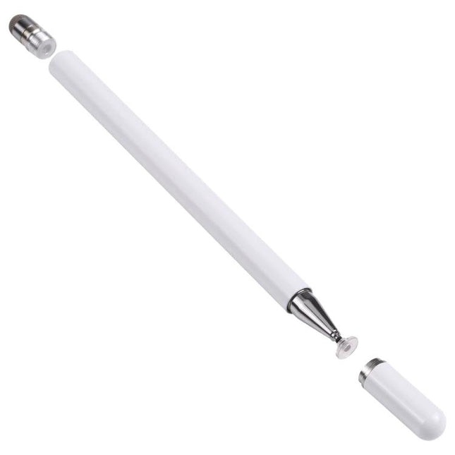 Silicone-Tipped Stylus Pen for Writing on Smartphones and Tablets white pen with transparent disc tip and removable cap for precise touchscreen input