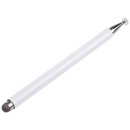 Silicone-Tipped Stylus Pen for Writing on Smartphones and Tablets showing white stylus with silicone disc tip and mesh tip for precise touchscreen use