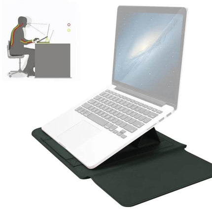 Versatile PU Leather Laptop Bag Set for 15-Inch Laptops with Organizer shown as a lightweight laptop sleeve and ergonomic stand