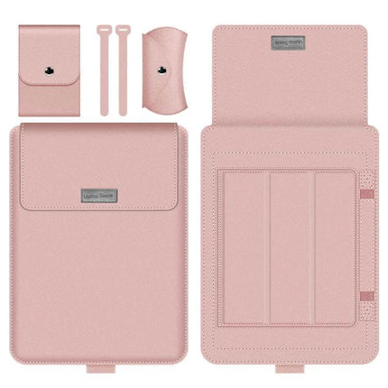 Versatile PU Leather Laptop Bag Set for 15-Inch Laptops with Organizer in pink, lightweight inner sleeve and accessory pouches