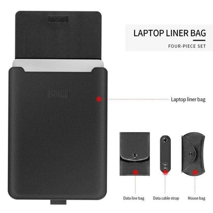 Versatile PU Leather Laptop Bag Set for 15-Inch Laptops with Organizer black laptop liner bag plus mouse and cable pouches
