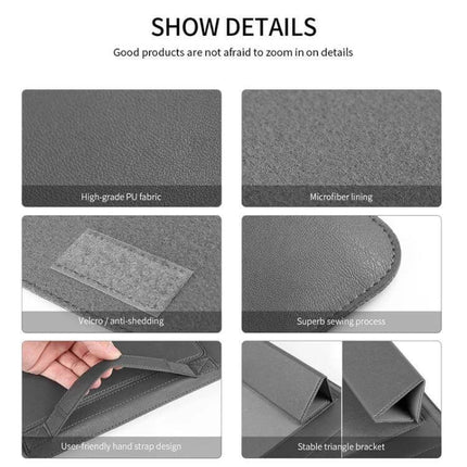 Versatile PU Leather Laptop Bag Set for 15-Inch Laptops with Organizer showing PU fabric, microfiber lining, velcro, sewing, hand strap, triangle bracket
