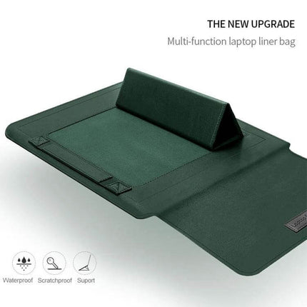 Versatile PU Leather Laptop Bag Set for 15-Inch Laptops with Organizer in green showing multi-function lightweight inner liner and organizer