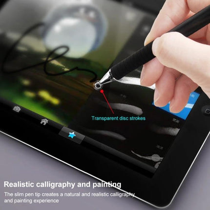Versatile 2-in-1 Dual Touch Stylus Pen for Smartphones and Tablets showing precision calligraphy and sketching on a tablet screen