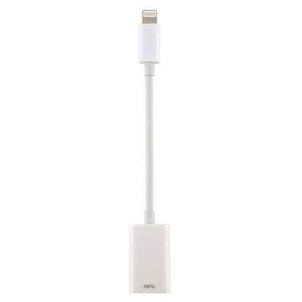 Practical Camera Adapter for Importing Photos to iPhone Devices — white Lightning to USB camera adapter for iPhone iPad iPod, travel photo import and keyboard use