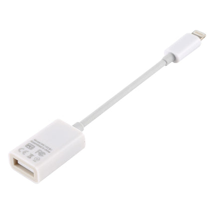 Practical Camera Adapter for Importing Photos to iPhone Devices - white USB to Lightning adapter for importing camera photos and connecting keyboards