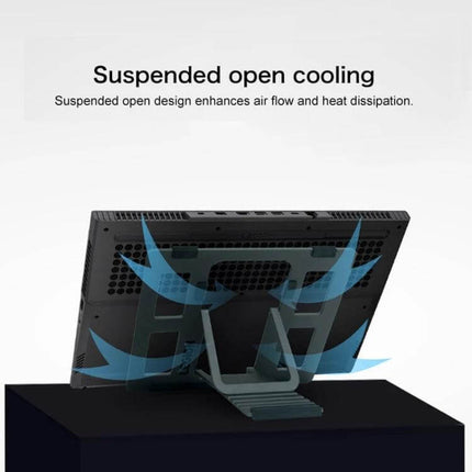 Lenovo Z2 Legion Adjustable Aluminum Laptop Cooling Stand shown supporting a laptop with suspended open cooling to improve airflow and heat dissipation