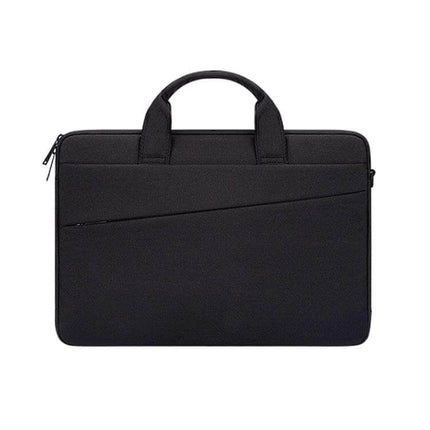 15.4 Inch Portable Laptop Bag with Double Side Pockets and Handle in black with front zipper pocket and top handle for commuting