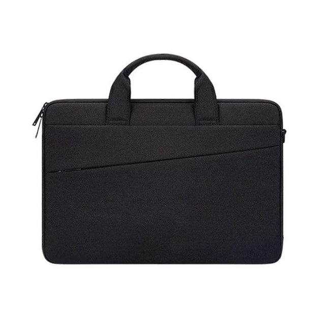 15.4 Inch Portable Laptop Bag with Double Side Pockets and Handle in black with front zipper pocket and top handle for commuting
